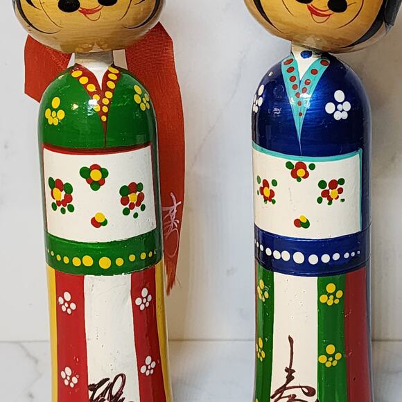 Handcrafted Japanese Kokeishi Wedding Bobblehead Pair-Vintage Asian Collectibles - Picture 3 of 10